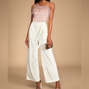 SALE! NWT Lulus Chic Sophistication wide leg side tie pants Cream Ivory Size M